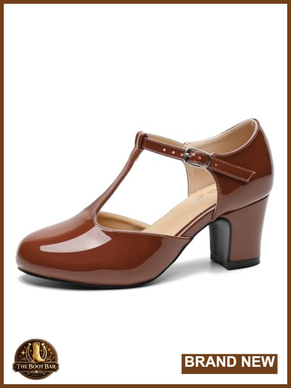 Women's T-Strap Mary Jane Pumps Block Heel Closed Round Toe Buckle